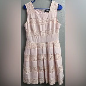 Karl Lagerfeld Paris Lace-Striped Fit & Flare Sz 6 Peach Sleeveless Dress